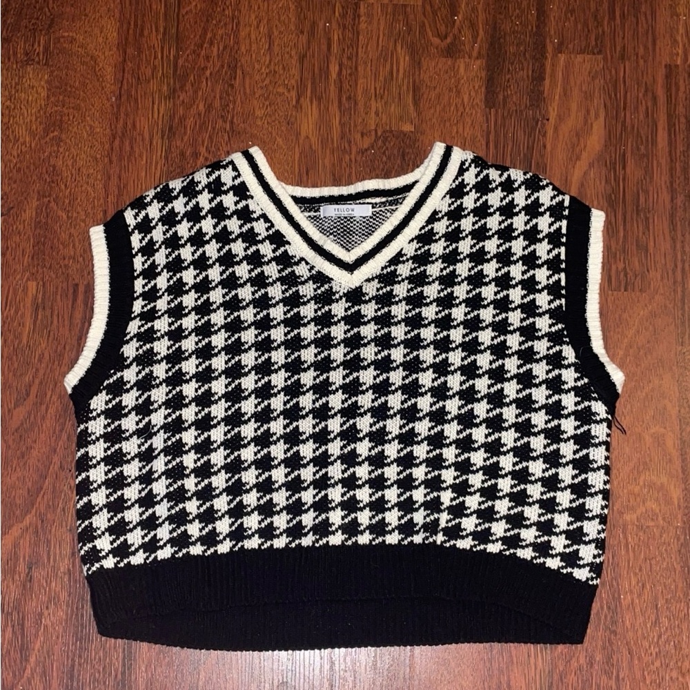 Black and White Houndstooth Sweater Vest
